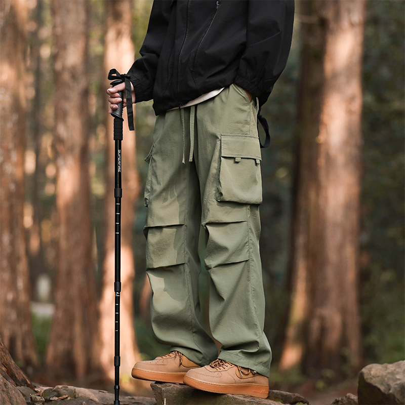 Woodworking Overalls - กางเกงพาราโทรปเปอร์ทรงตรงลำลองสำหรับผู้ชาย ฤดูร้อน สไตล์อเมริกัน มีกระเป๋าใบใหญ่ เหมาะสำหรับเล่นกีฬาและกิจกรรมกลางแจ้ง