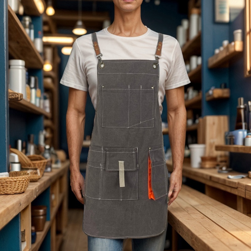 Woodworking Apron - สายสะพายไหล่ปรับได้ 1 ชิ้น ผ้าแคนวาสหนา ทนทานต่อการสึกหรอ ผ้ากันเปื้อนแบบไขว้หลัง