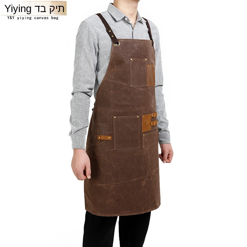 Woodworking Overalls - ผ้ากันเปื้อนผ้าแคนวาสเคลือบแว็กซ์แฟชั่น กระเป๋าใส่เครื่องมือ ช่างไม้ ช่างซ่อม ชุดทำงานสไตล์ยูนิฟอร์ม ผ้าอะซิเตท