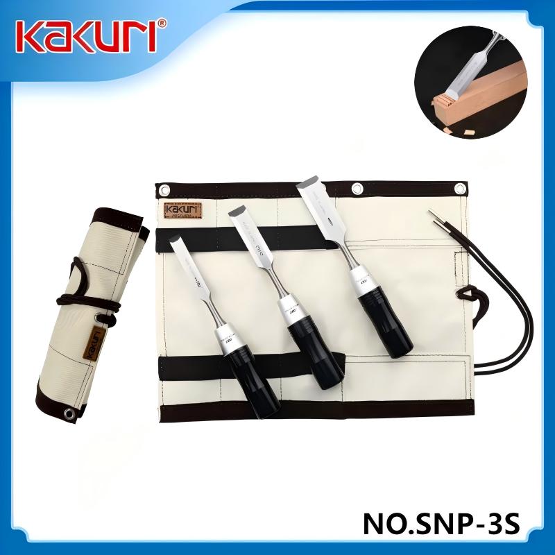 Woodworking In Japanese - ชุดสิ่วไม้เหล็กกล้าคาร์บอนสูงญี่ปุ่น KAKURI SNP-3S 3 ชิ้น พร้อมกระเป๋าเก็บ