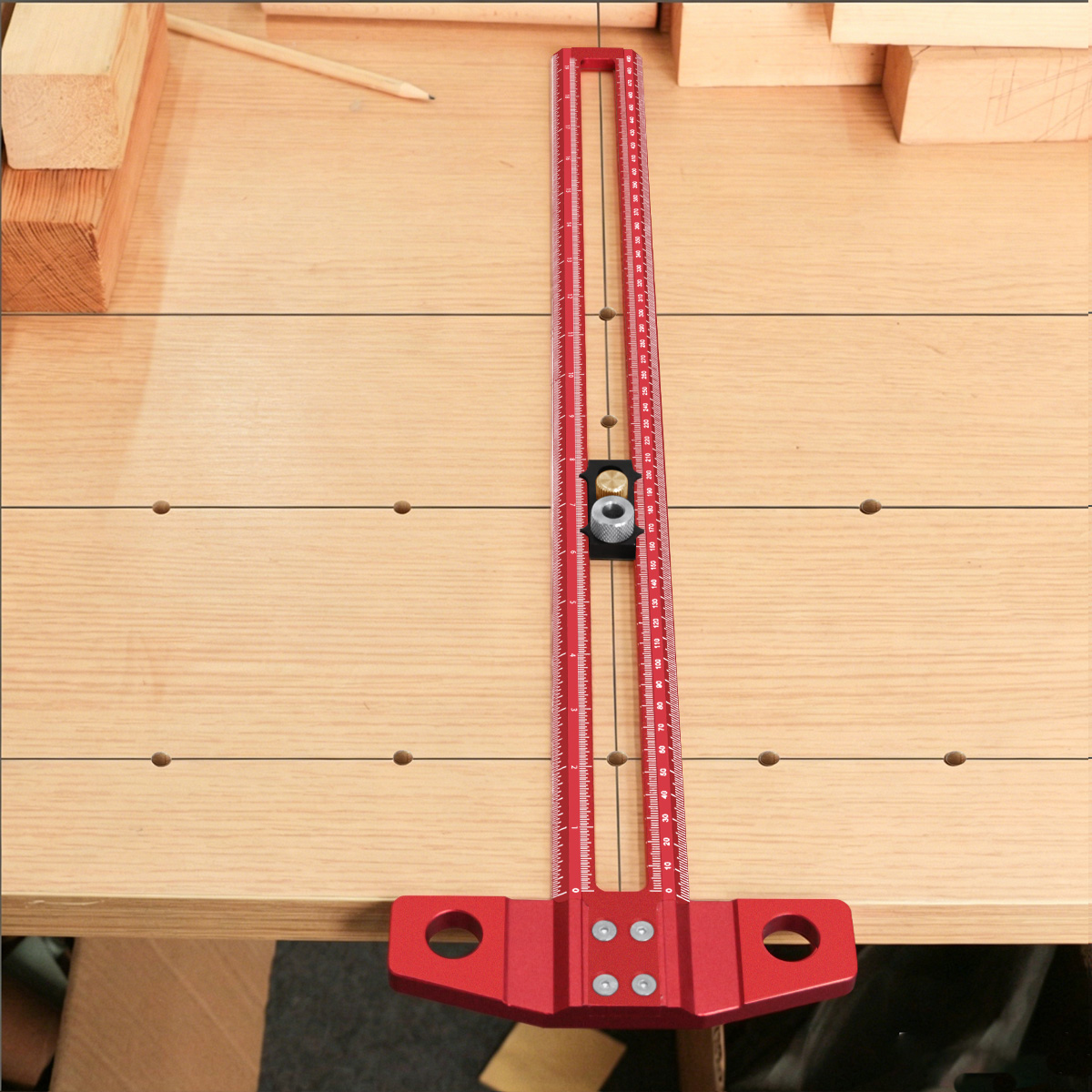 Woodworking Project - ไม้บรรทัดวัดมุม T-Square สำหรับงานไม้, ไม้บรรทัดเขียนแบบพร้อมตัวปรับระดับและที่นำดินสอ, สเกลคู่ (เมตริก/นิ้ว)