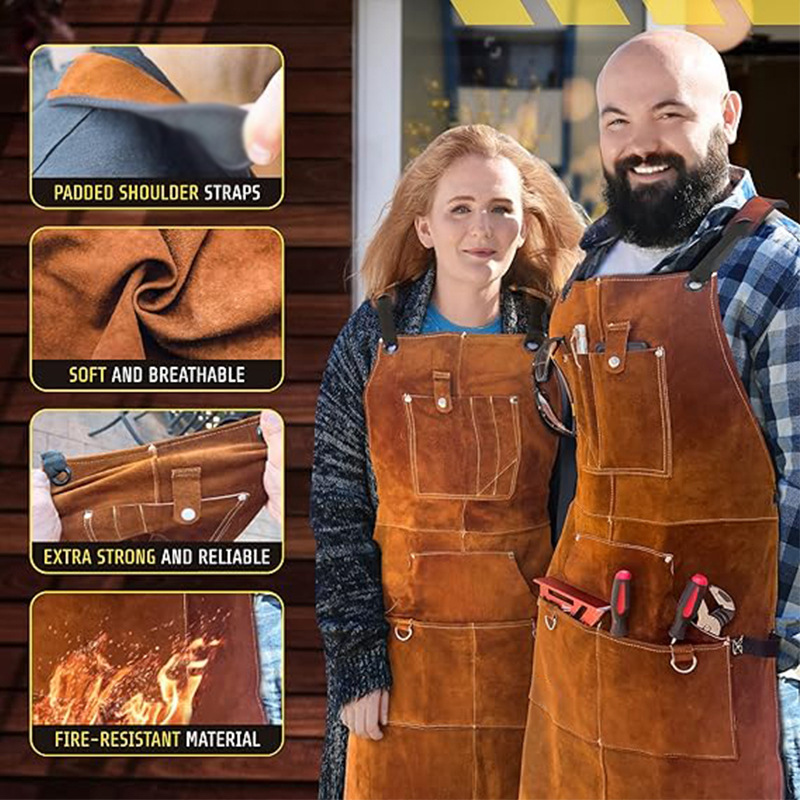 Woodworking Apron - ผ้ากันเปื้อนกันไฟและกันน้ำ ผ้าฟลีซสองด้าน สำหรับงานไม้ ช่างไฟฟ้า งานบาร์บีคิว และงานอบขนม