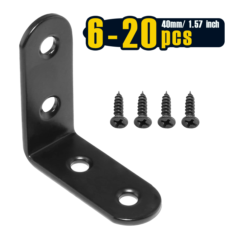 Woodworking Joints - เหล็กฉากยึดมุมสีดำ 6-20 ชิ้น, ฉากยึดมุมฉากสแตนเลสขนาด 40 มม.,