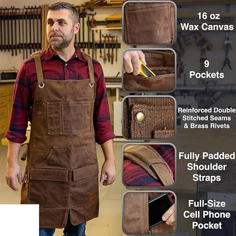 Woodworking Apron - ผ้ากันเปื้อนผ้าแคนวาสหนาพิเศษ ป้องกันไหล่ กันน้ำ สำหรับงานสวน งานไม้ ช่างยนต์