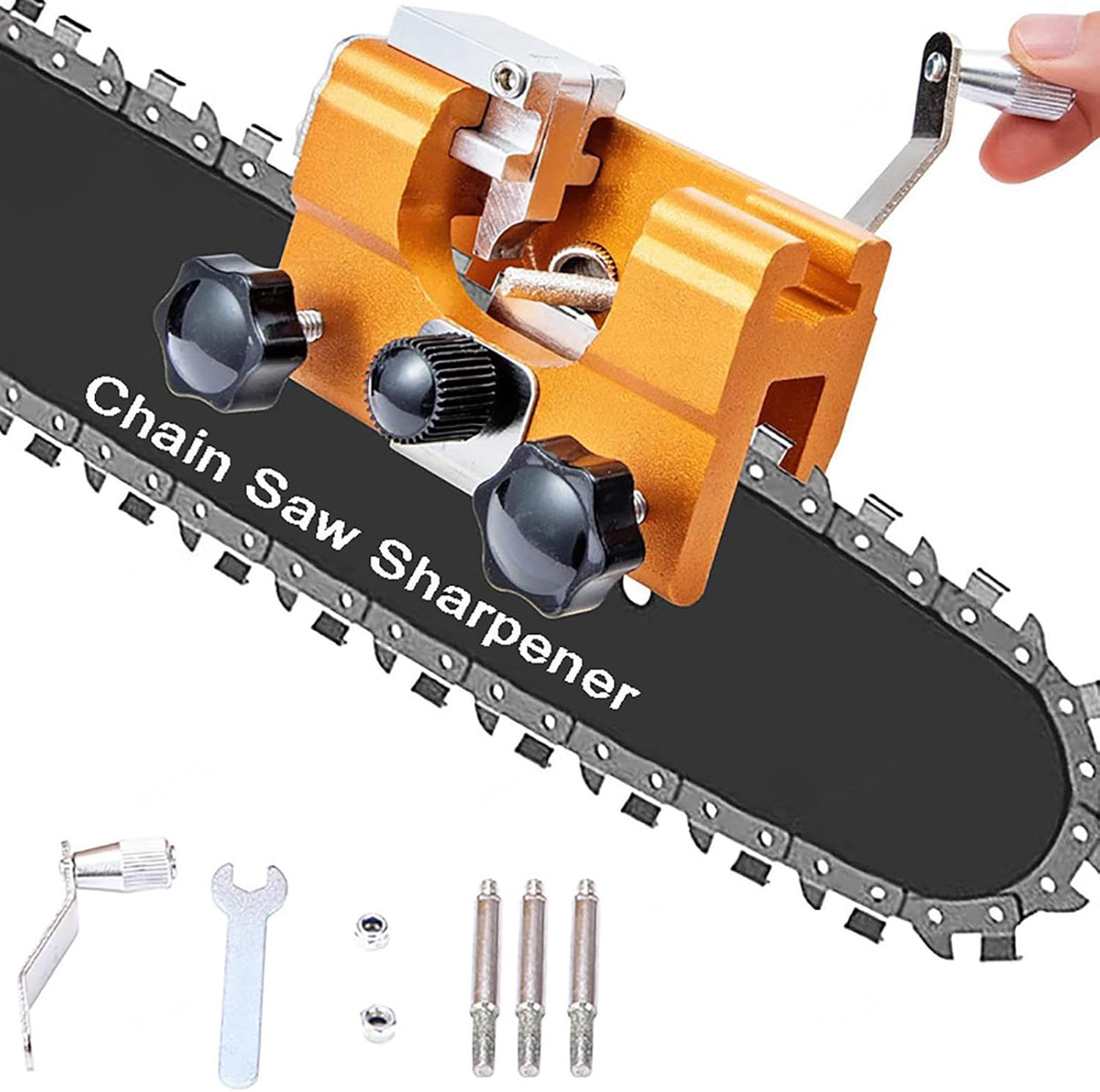 Woodworking Industry - เครื่องลับคมใบเลื่อยโซ่แบบพกพา พร้อมหินเจียร แปรงทำความสะอาด และชุดอุปกรณ์สำหรับงานไม้
