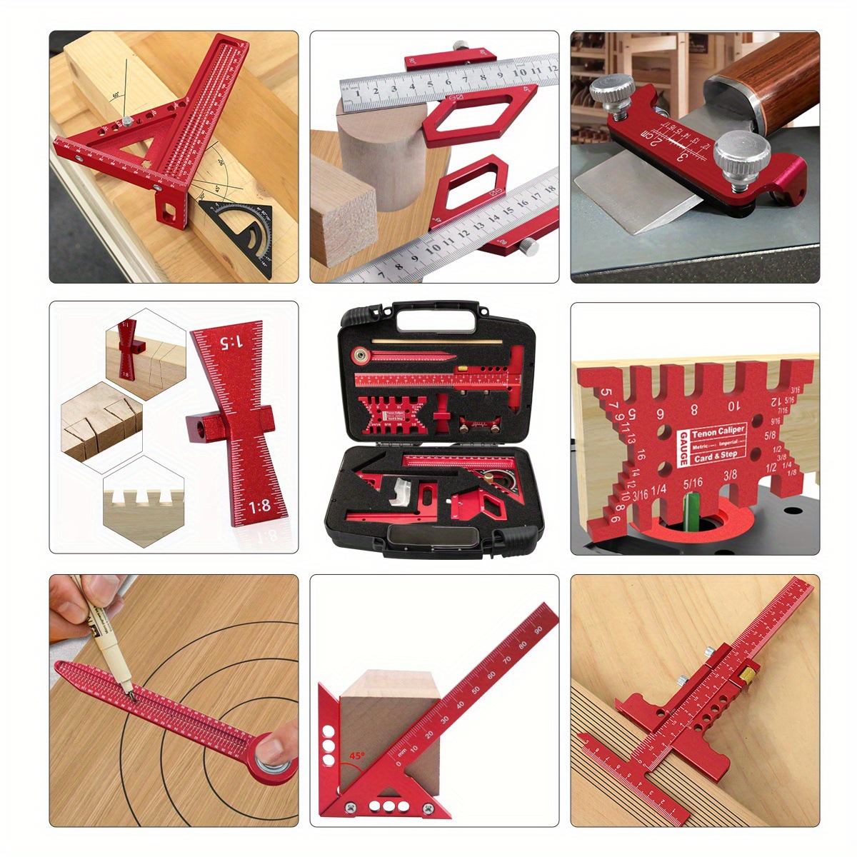 Woodworking Free Plans - ชุดเครื่องมือวัดงานช่างไม้ 10 ชิ้น พร้อมกล่องเก็บของ ชุดอุปกรณ์ช่วยวางแผนงานไม้และงานต่อไม้
