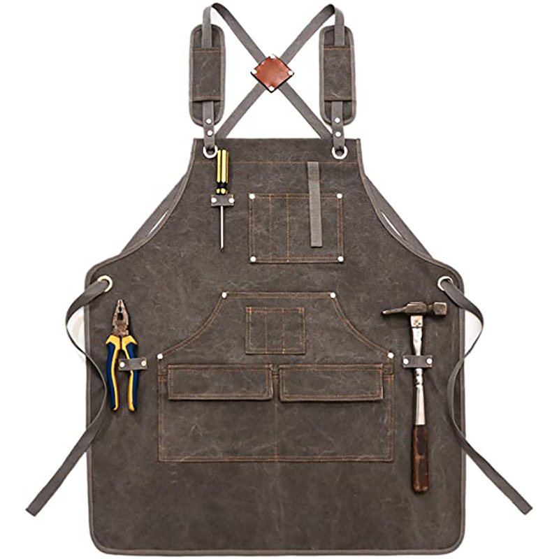 Woodworking Overalls - ผ้ากันเปื้อนผ้าแคนวาสหนาแบบเรียบง่าย พร้อมโลโก้สั่งทำ สำหรับงานช่างไม้ ช่างไฟฟ้า ทำสวน ผ้ากันเปื้อนใส่เครื่องมือ