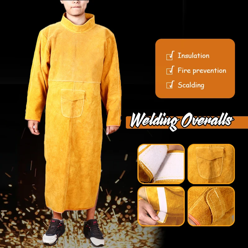 Woodworking Apron - Cowhide หนัง Anti-scalding ทํางานผ้ากันเปื้อนเครื่องเชื่อมผ้ากันเปื้อนเชื่อมป้องกันสวมใส่เชื่อมเท้า GUARD รองเท้าครอบคลุม