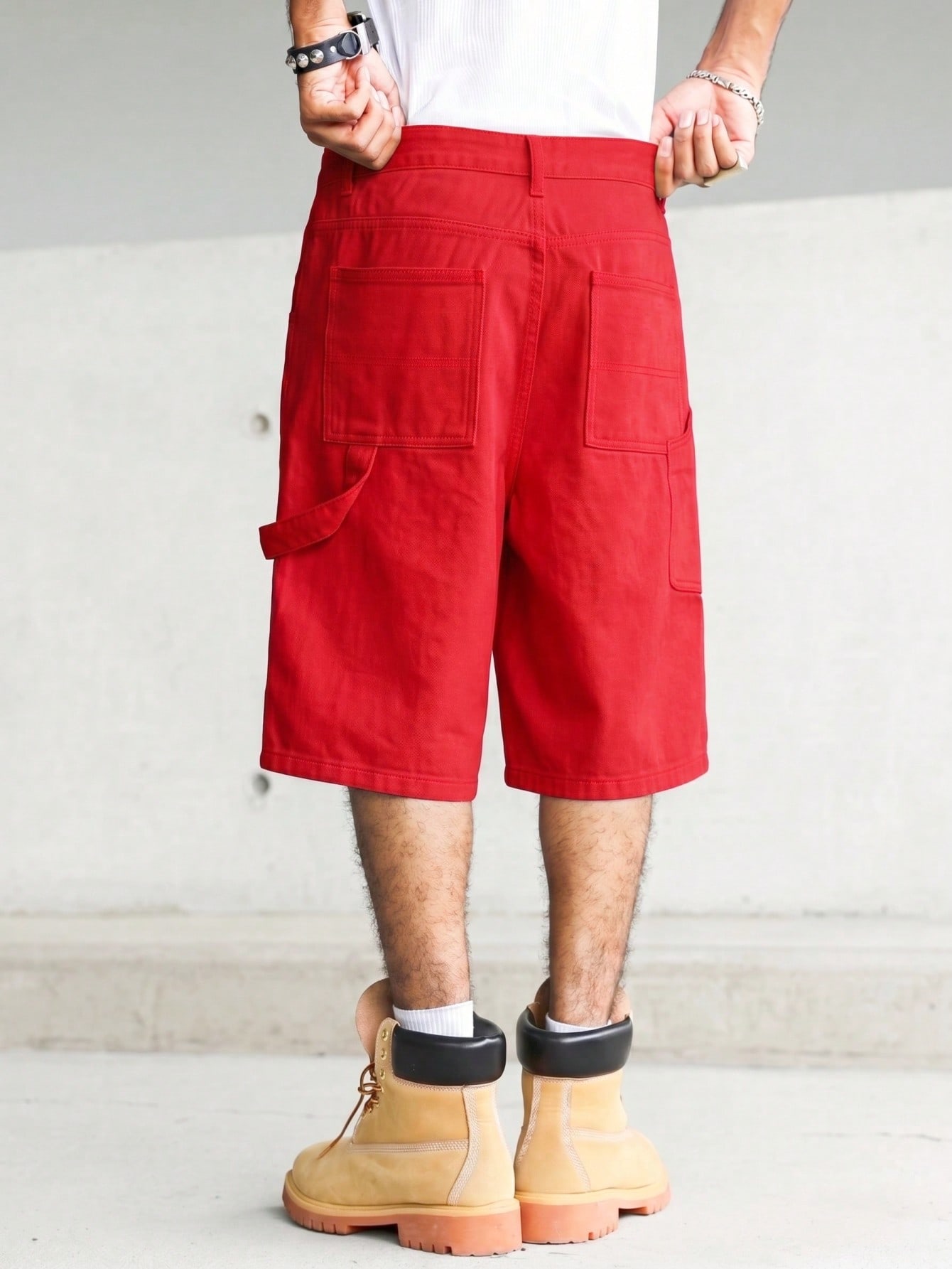 กางเกงยีนส์ขาสั้นทรงหลวมสีแดงส - Woodworking Overalls บทวิจารณ์และราคา