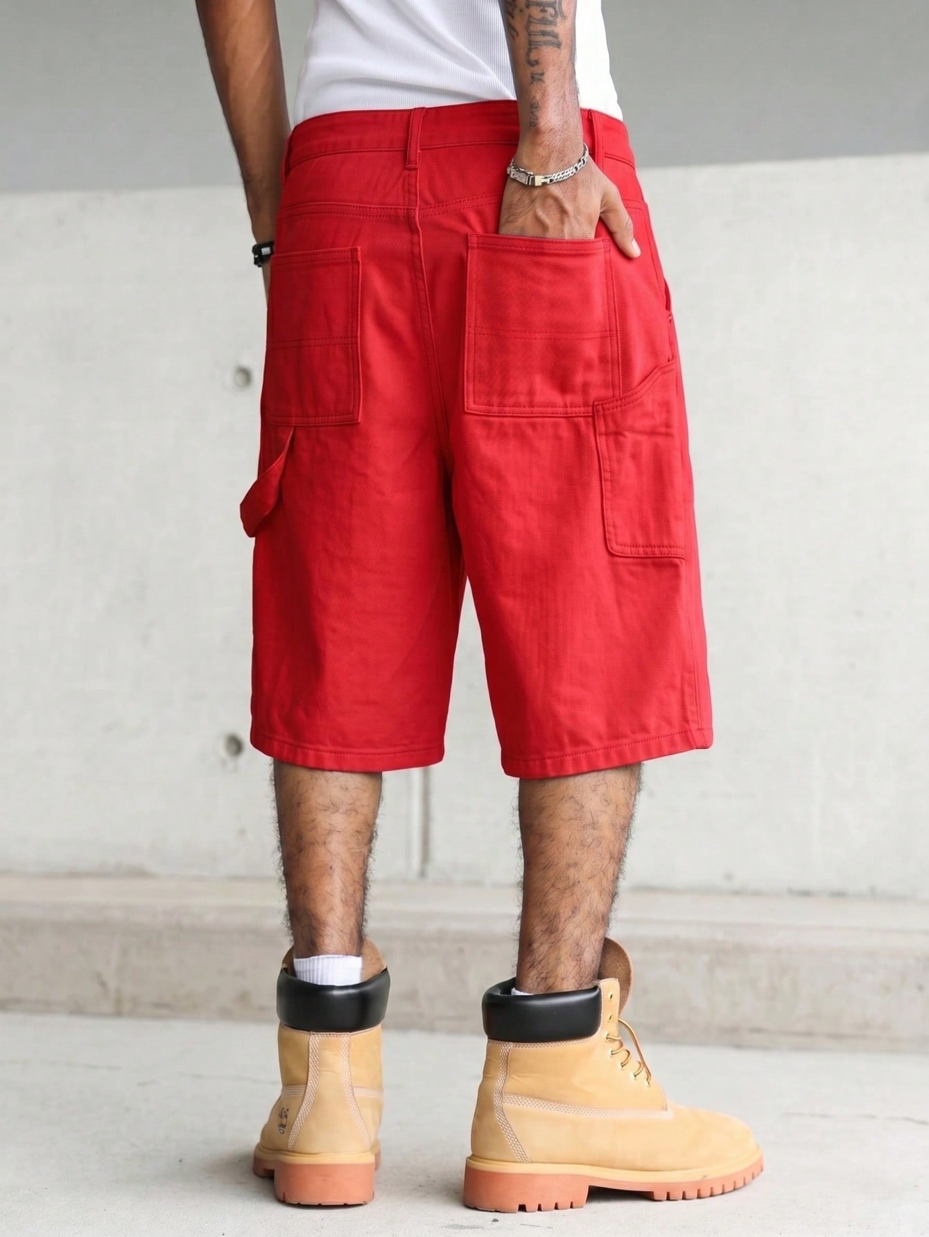 กางเกงยีนส์ขาสั้นทรงหลวมสีแดงส - Woodworking Overalls บทวิจารณ์และราคา